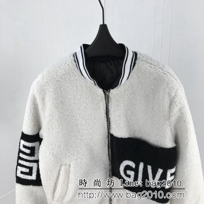 GVC紀梵希 18ss秋冬新款 下擺拼色字母圖案 羊羔毛薄棉外套 情侶款 ydi1661